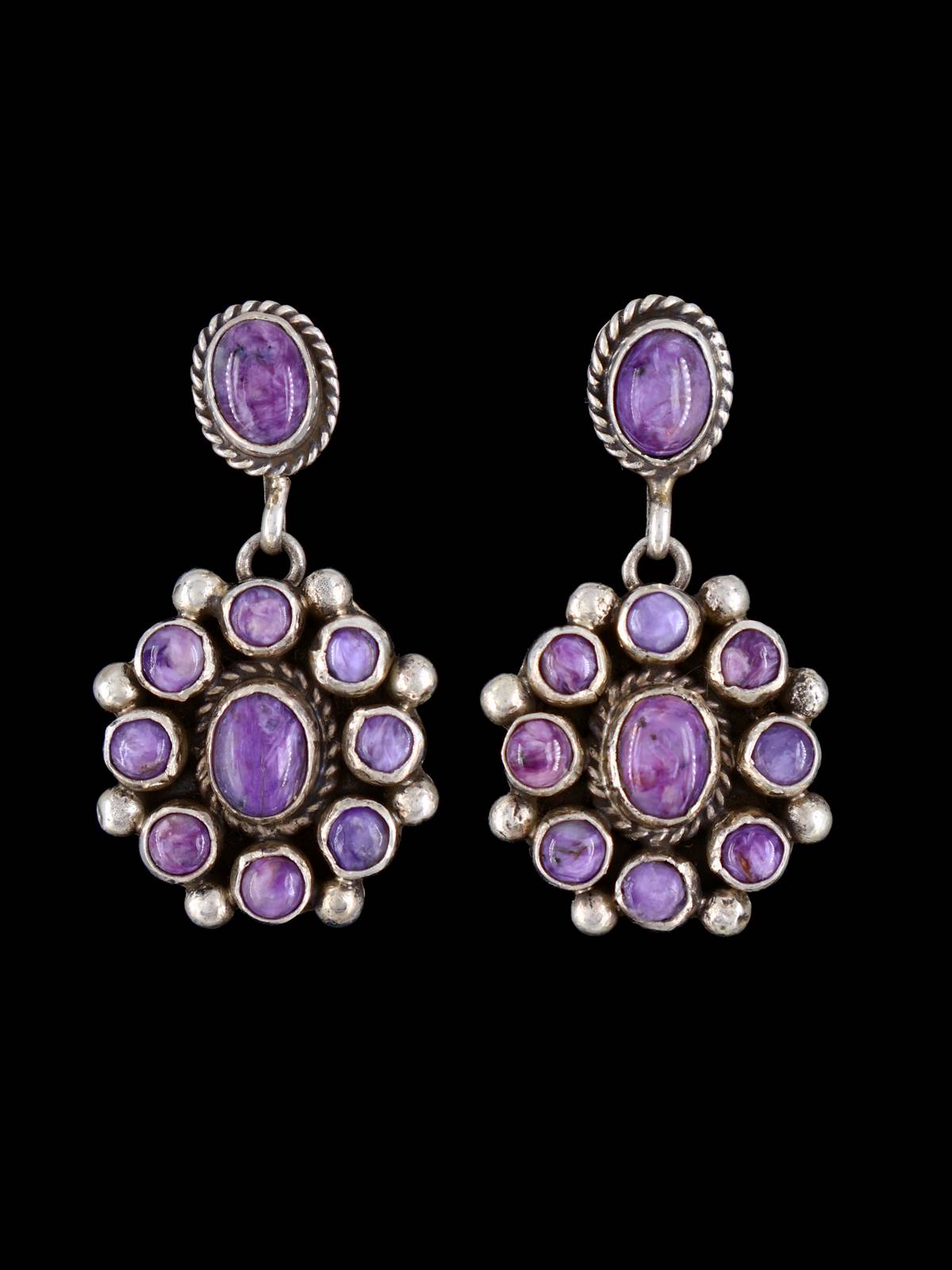 Native American Charoite Navajo Dangle Post Earrings