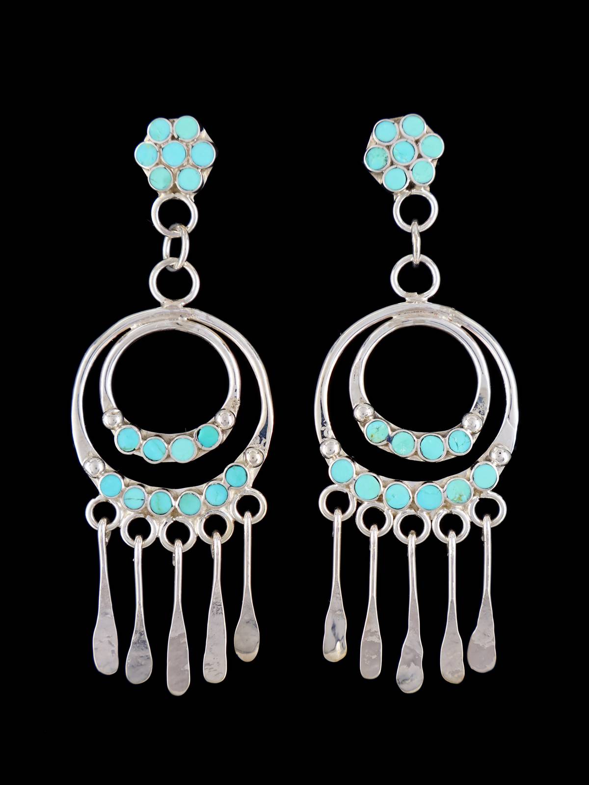 Zuni Jewelry Turquoise Inlay Post Dangle Earrings - PuebloDirect.com