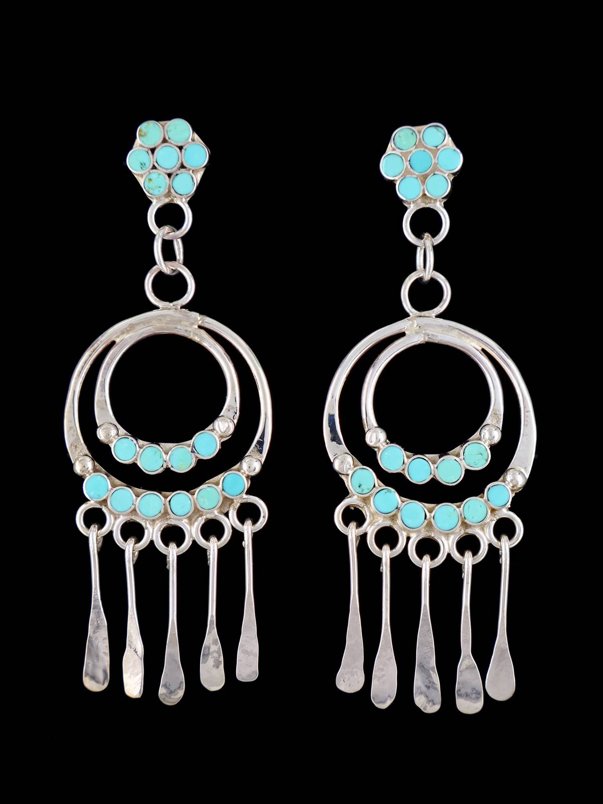 Zuni Jewelry Turquoise Inlay Post Dangle Earrings - PuebloDirect.com