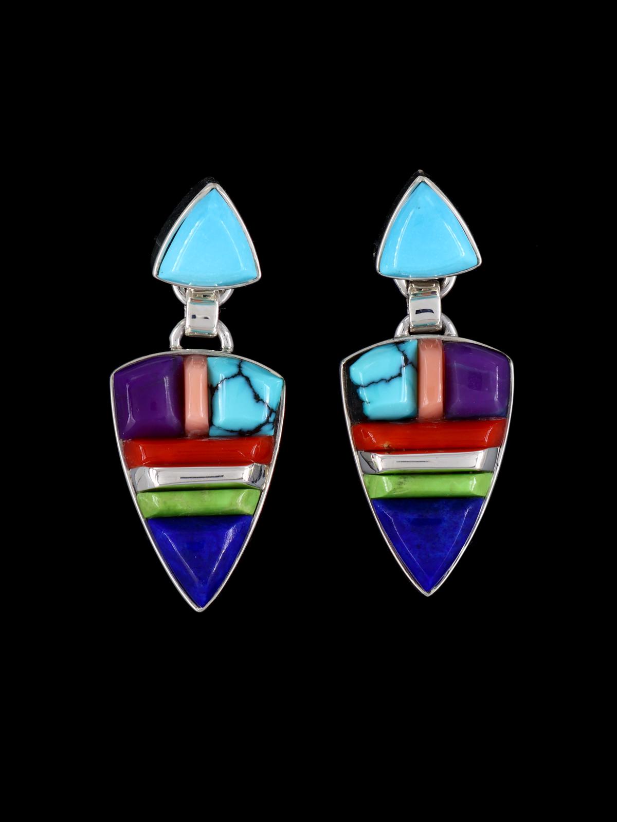 Navajo Multistone Cobblestone Inlay Sterling Silver Earrings - PuebloDirect.com
