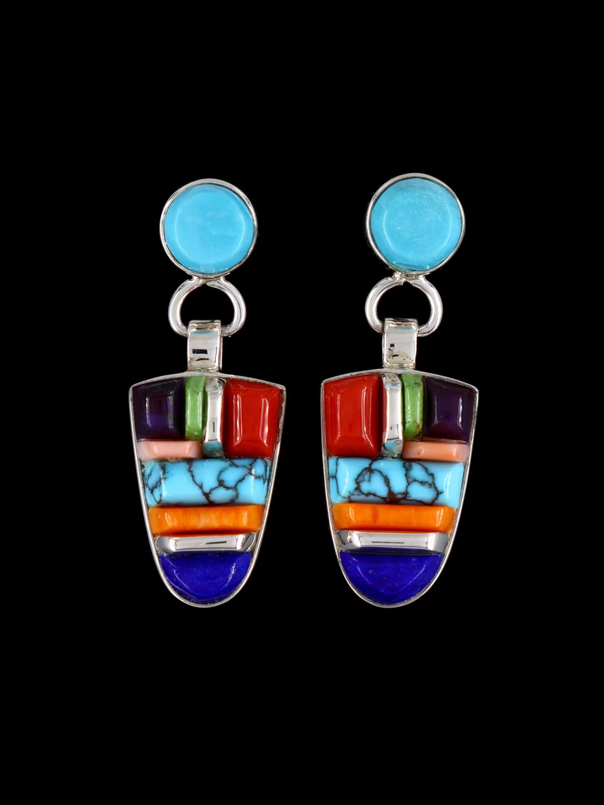 Navajo Multistone Cobblestone Inlay Sterling Silver Earrings - PuebloDirect.com
