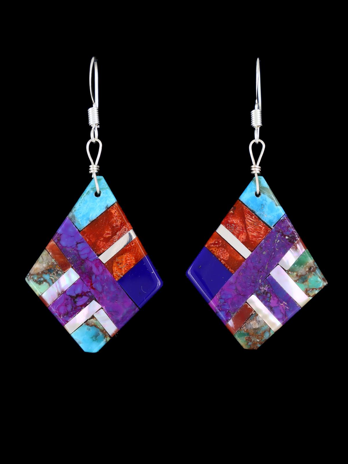 Santo Domingo Inlay Mosaic Dangle Earrings - PuebloDirect.com