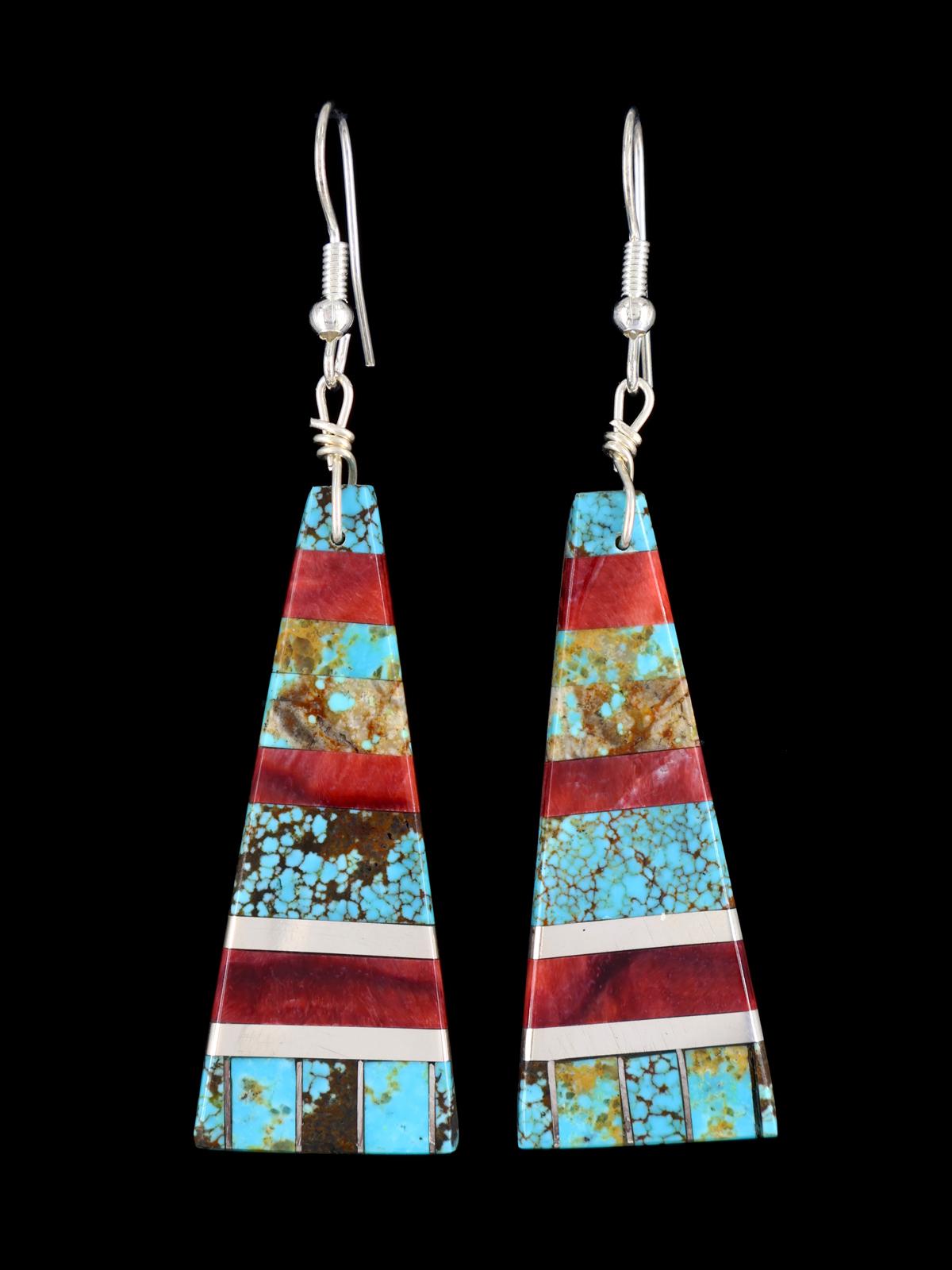 Santo Domingo Inlay Mosaic Dangle Earrings - PuebloDirect.com