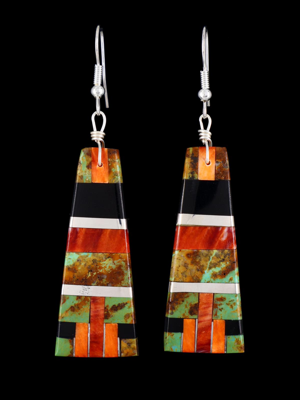 Santo Domingo Inlay Mosaic Dangle Earrings - PuebloDirect.com