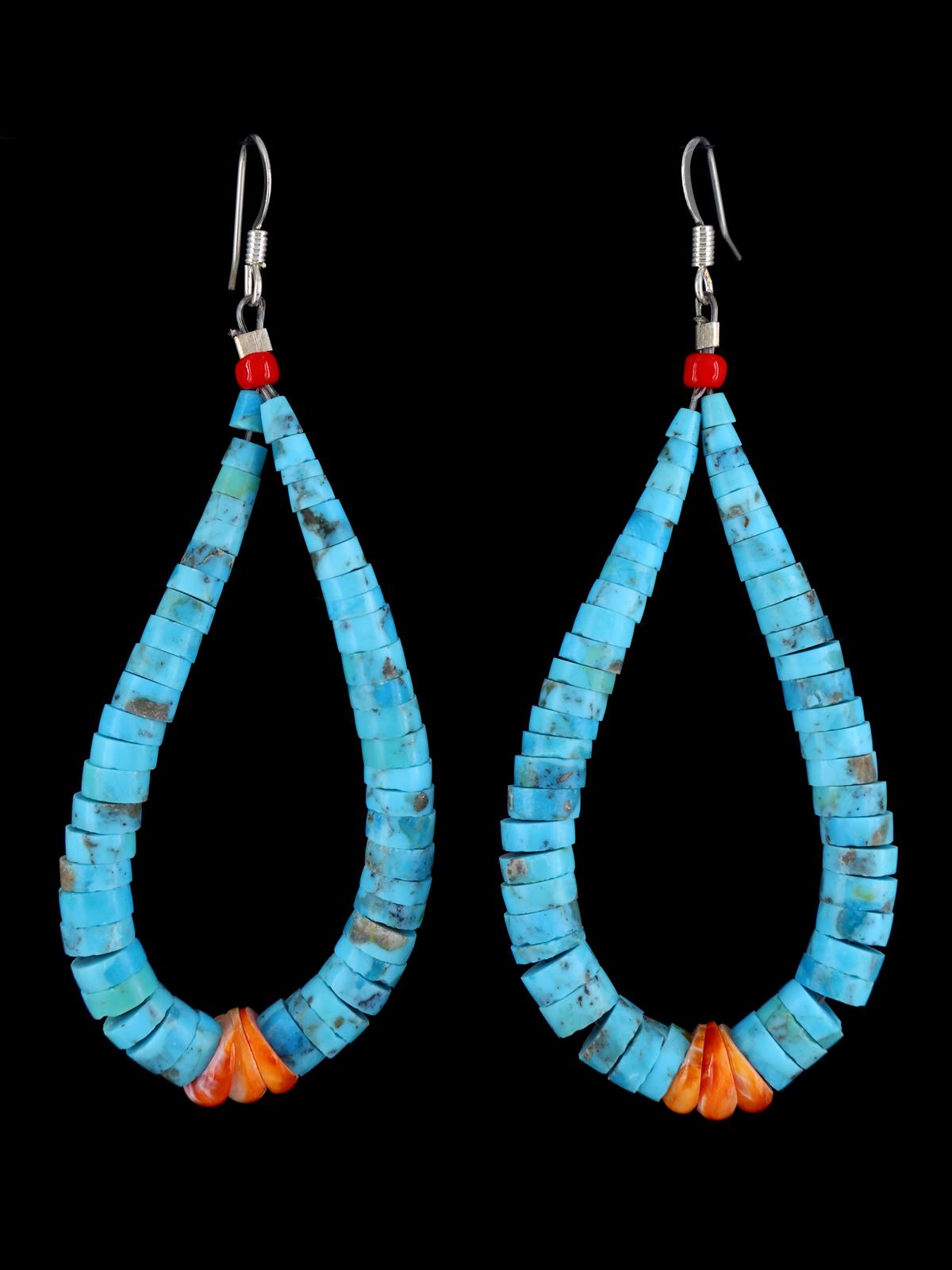 Navajo Turquoise and Spiny Oyster Dangle Earrings - PuebloDirect.com