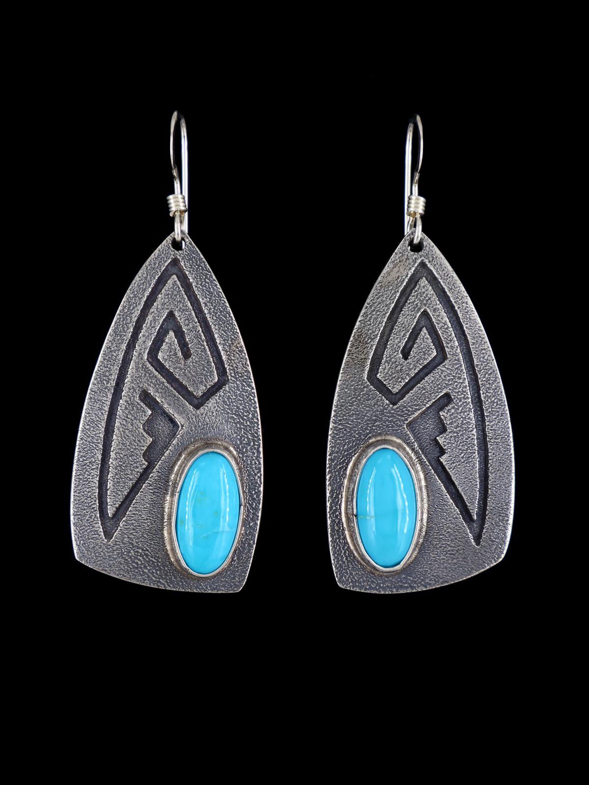 Navajo Turquoise Sterling Silver Overlay Dangle Earrings - PuebloDirect.com