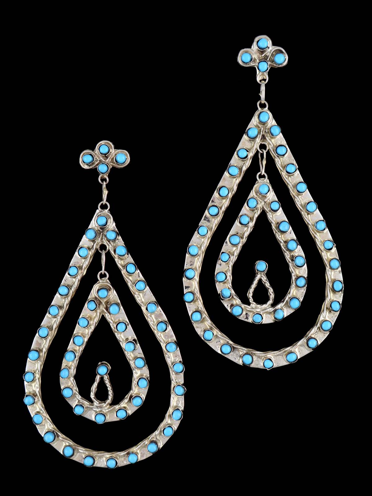 LARGE Native American Zuni Jewelry Turquoise Post Earrings - PuebloDirect.com