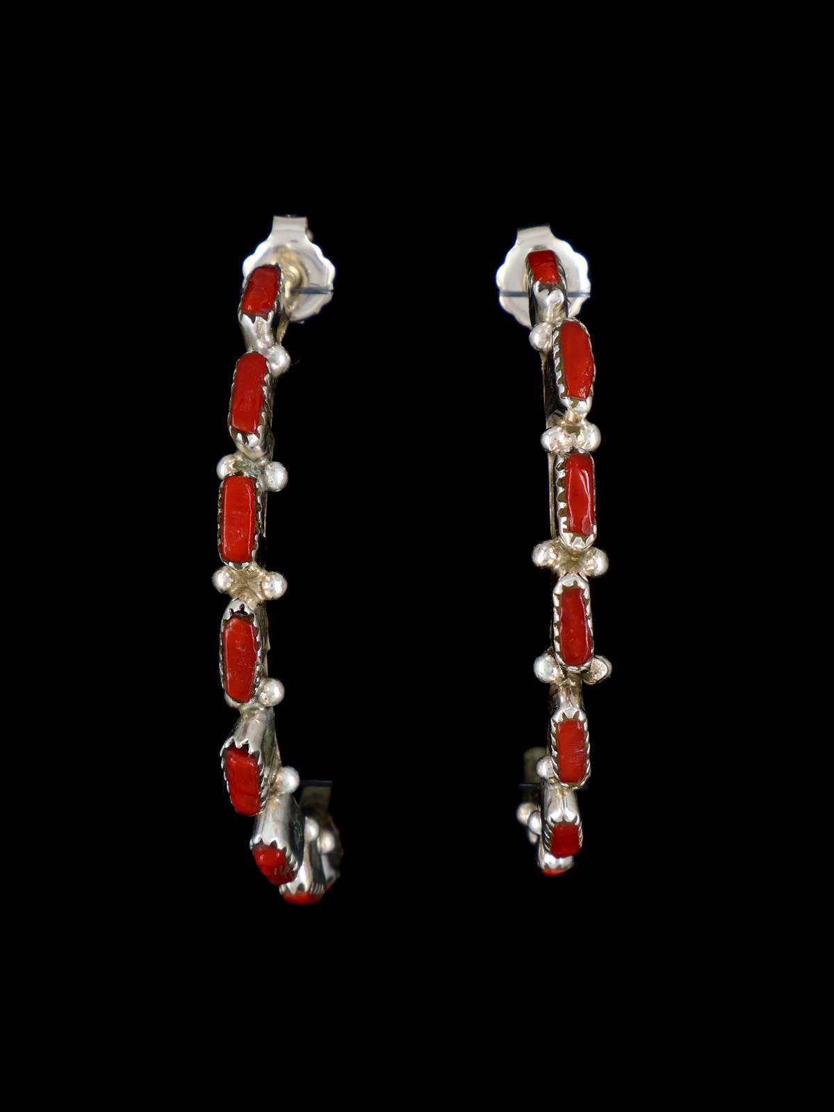 Zuni Coral Half Hoop Post Earrings - PuebloDirect.com