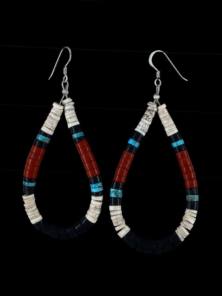 Turquoise and Shell Santo Domingo Dangle Earrings - PuebloDirect.com