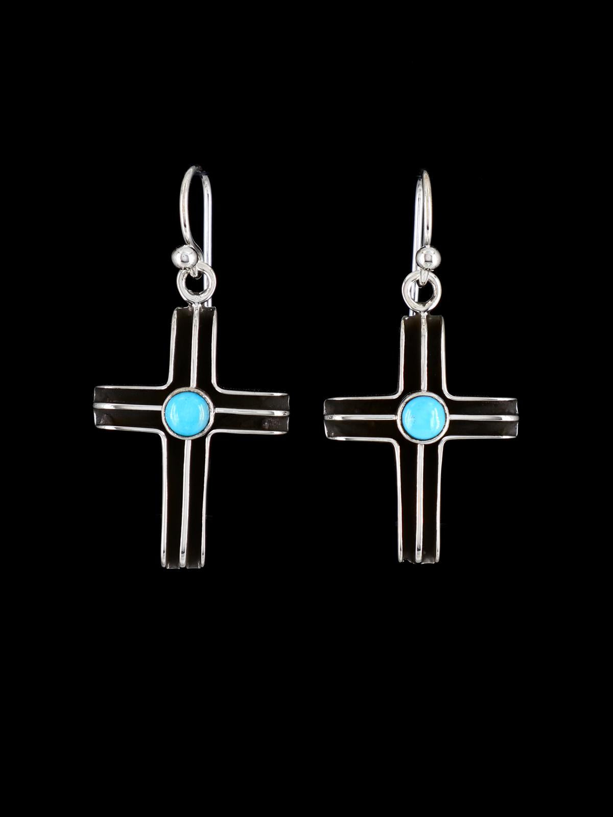 Native American Turquoise Dangle Cross Earrings - PuebloDirect.com