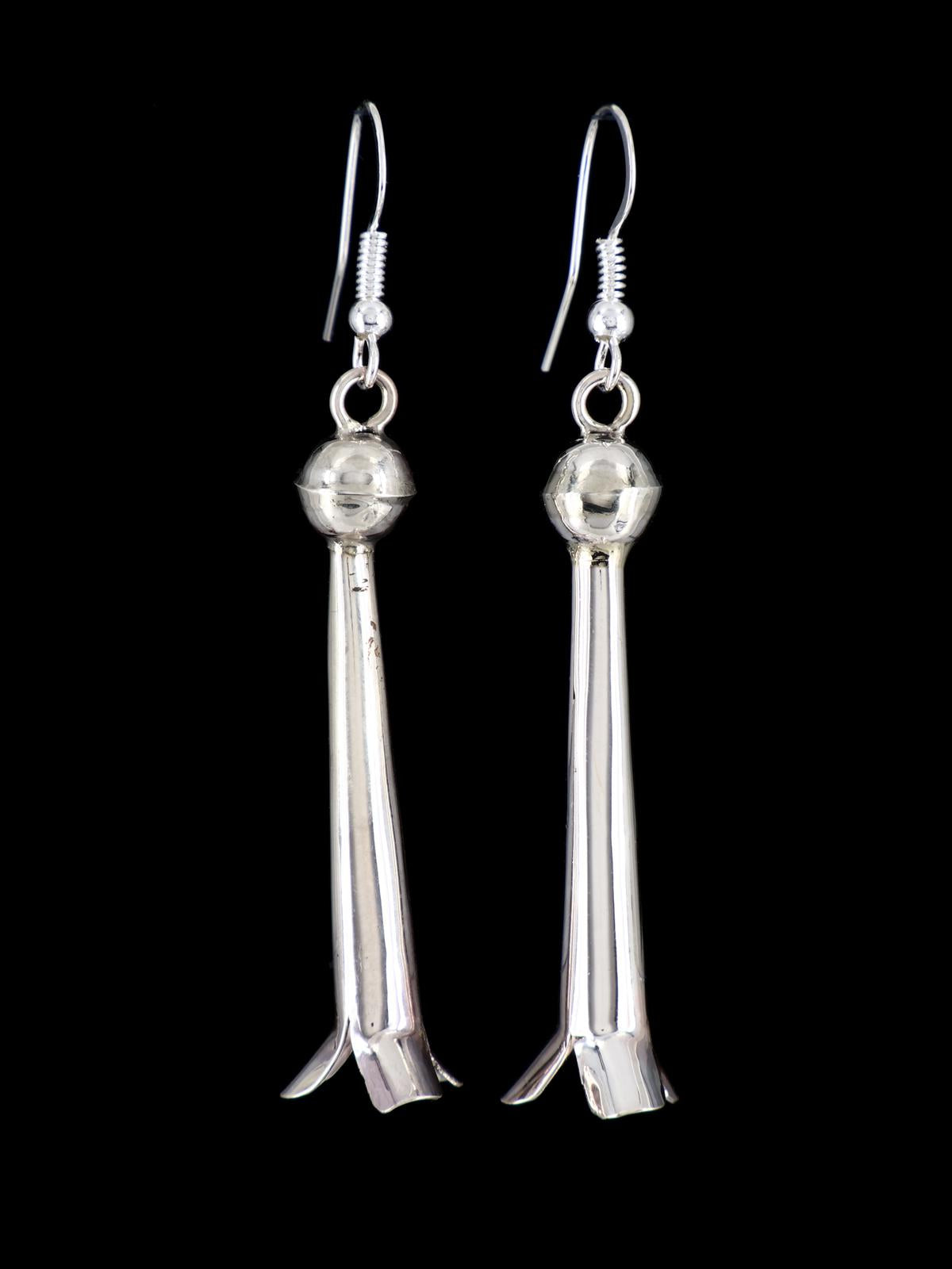 Navajo Sterling Silver Blossom Flute Earrings - PuebloDirect.com