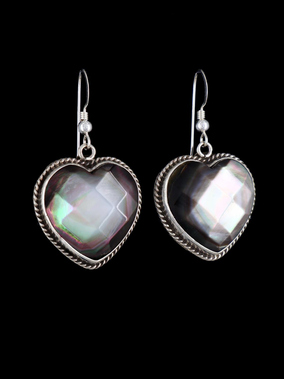 Native American Faceted Abalone Dangle Heart Earrings - PuebloDirect.com