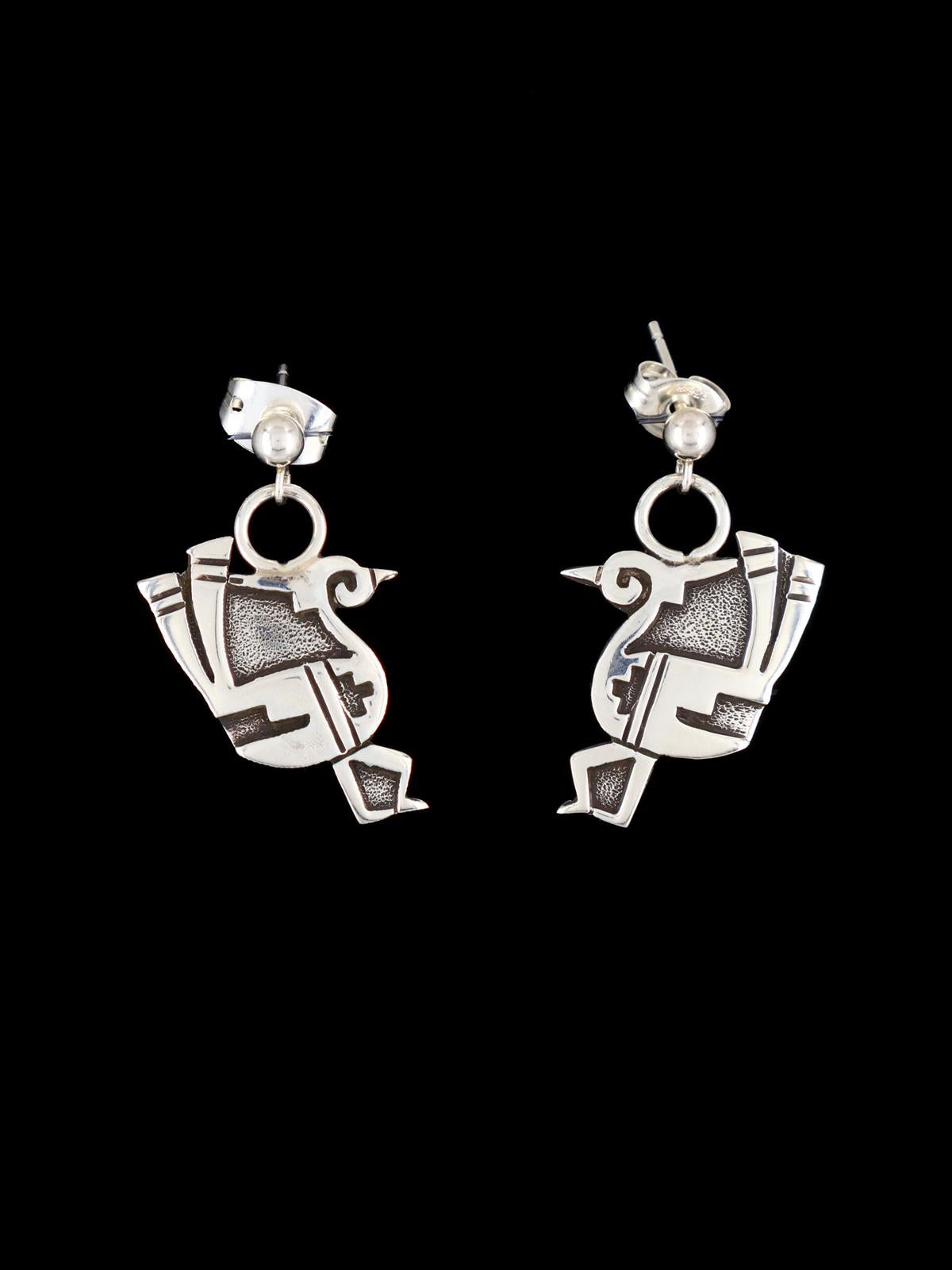 Sterling Silver Hopi Style Quail Overlay Post Earrings - PuebloDirect.com