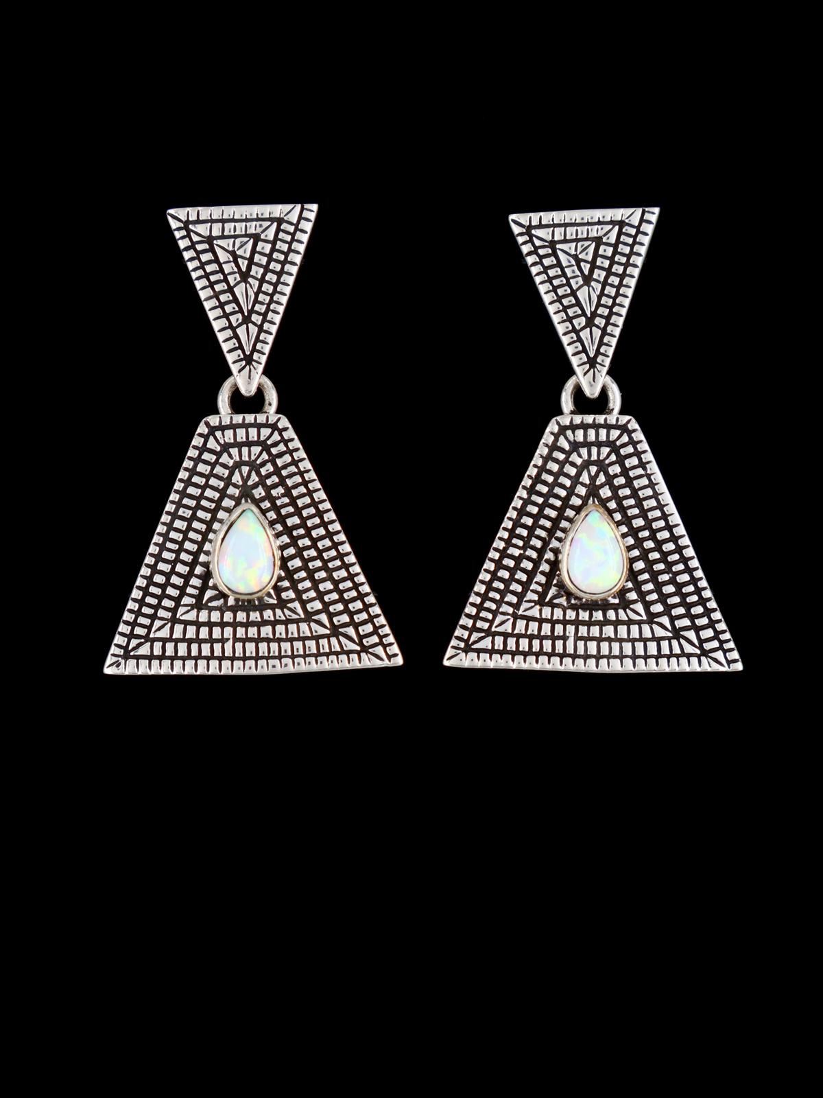 Pendientes colgantes con cruz de opalita de plata de ley navajo