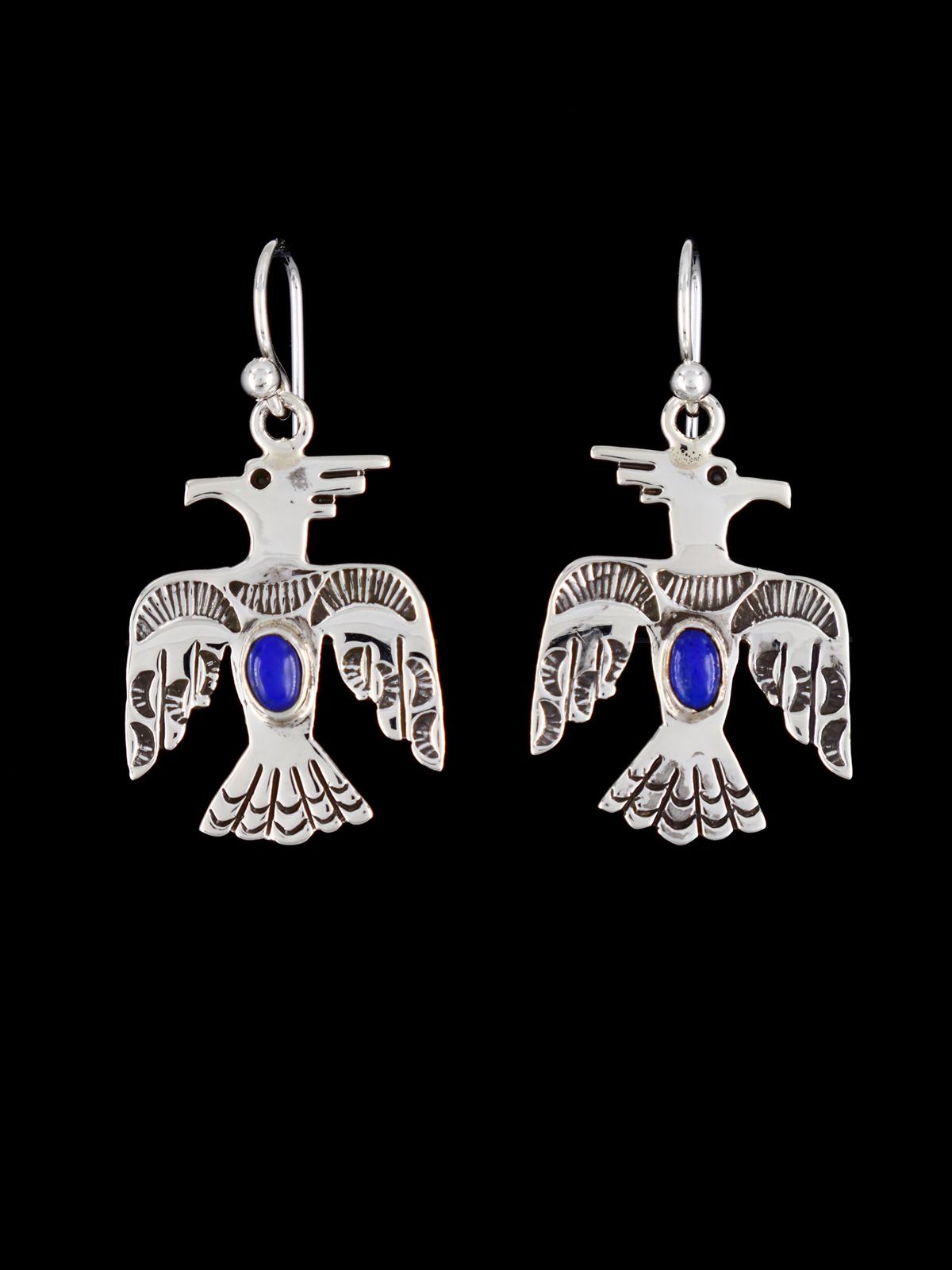 Navajo Lapis Sterling Silver Dangle Thunderbird Earrings