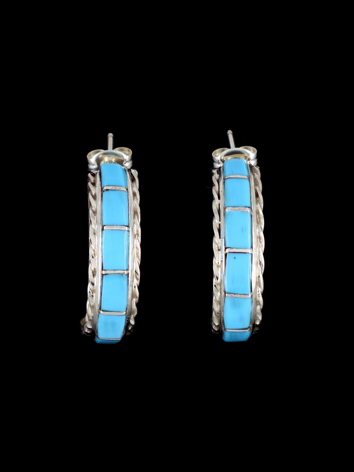 Native American Zuni Turquoise Inlay Half Hoop Earrings