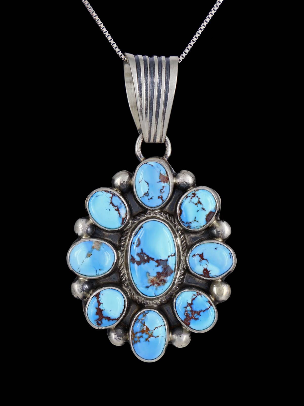 Native American Jewelry Golden Hill Turquoise Cluster Pendant - PuebloDirect.com