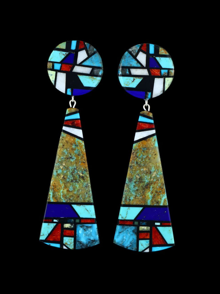 Santo Domingo Inlay Post Dangle Mosaic Earrings - PuebloDirect.com