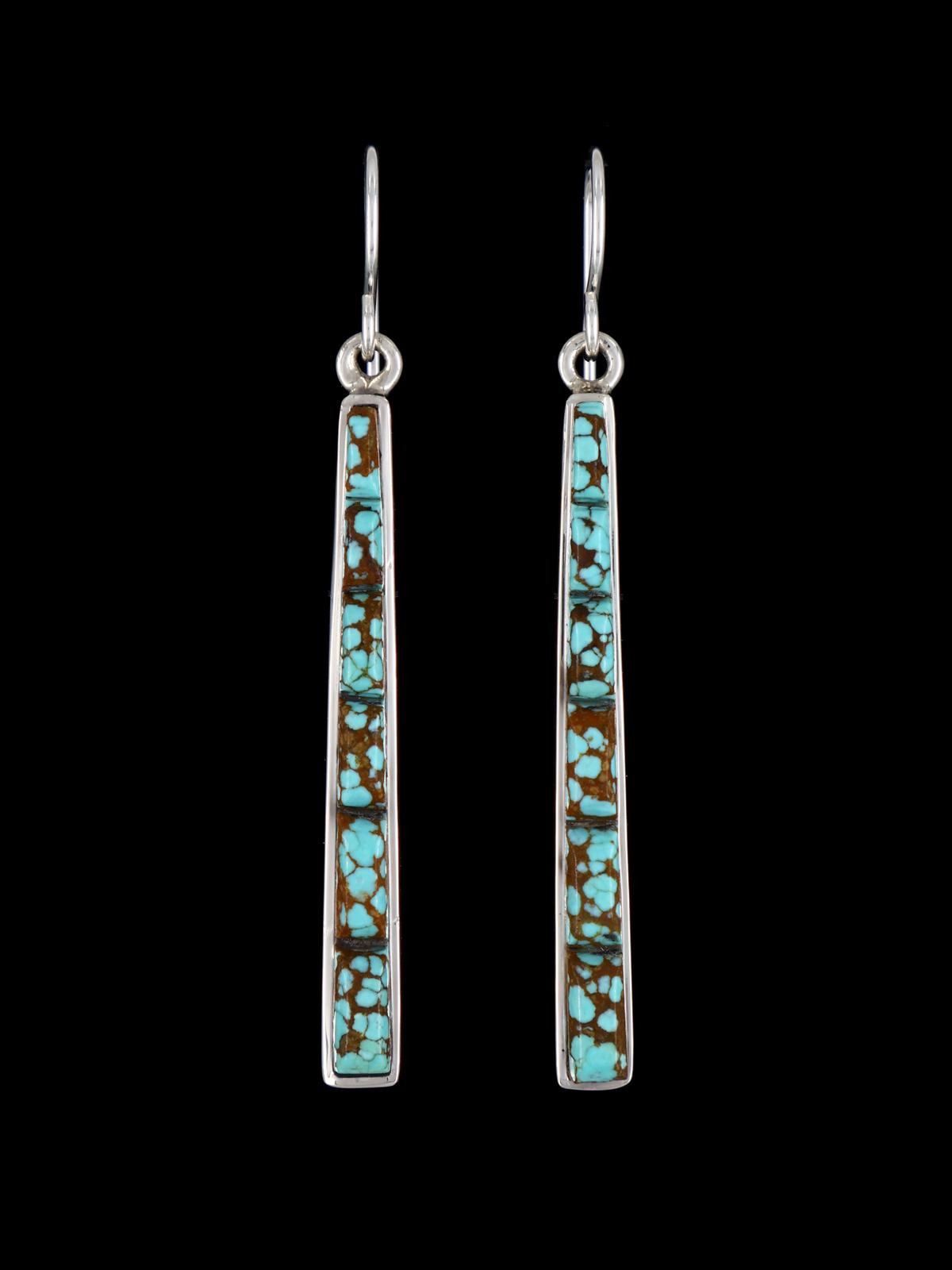Navajo Cobblestone #8 Turquoise Inlay Dangle Earrings