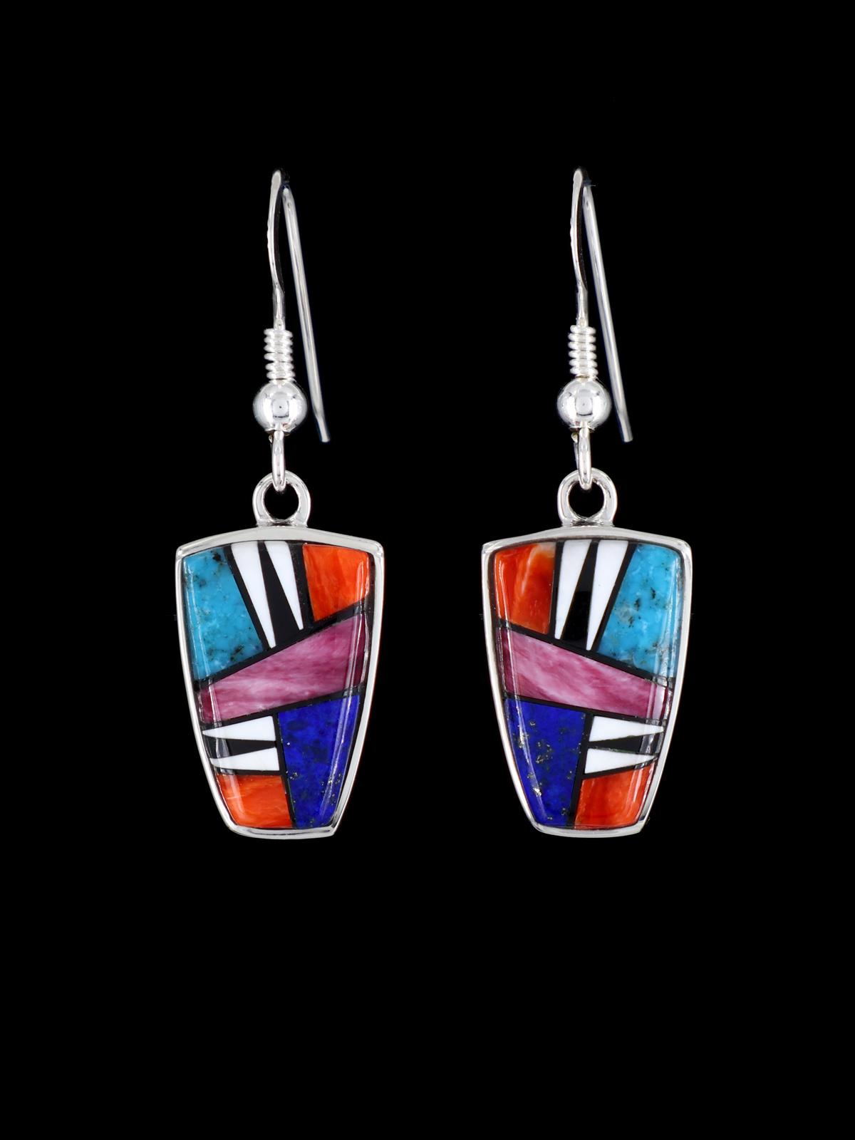 Native American Inlay Multi Stone Dangle Earrings