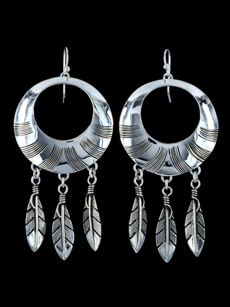 Navajo Sterling Silver Dangle Feather Earrings - PuebloDirect.com