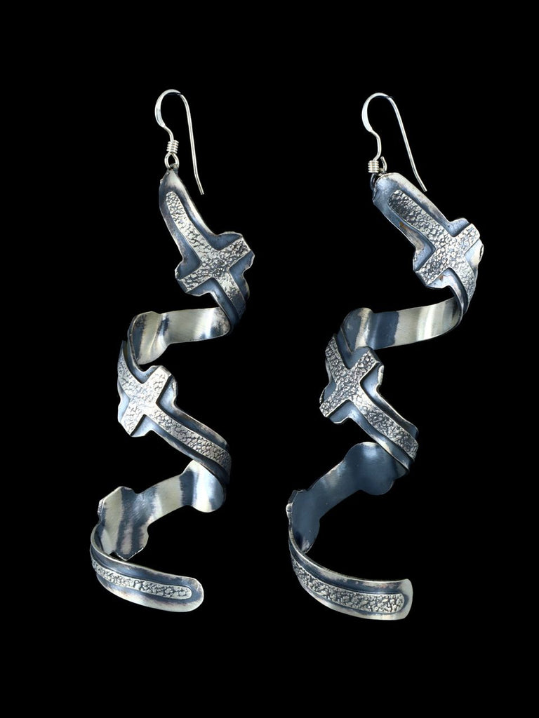 Navajo Sterling Silver Twist Cross Dangle Earrings - PuebloDirect.com