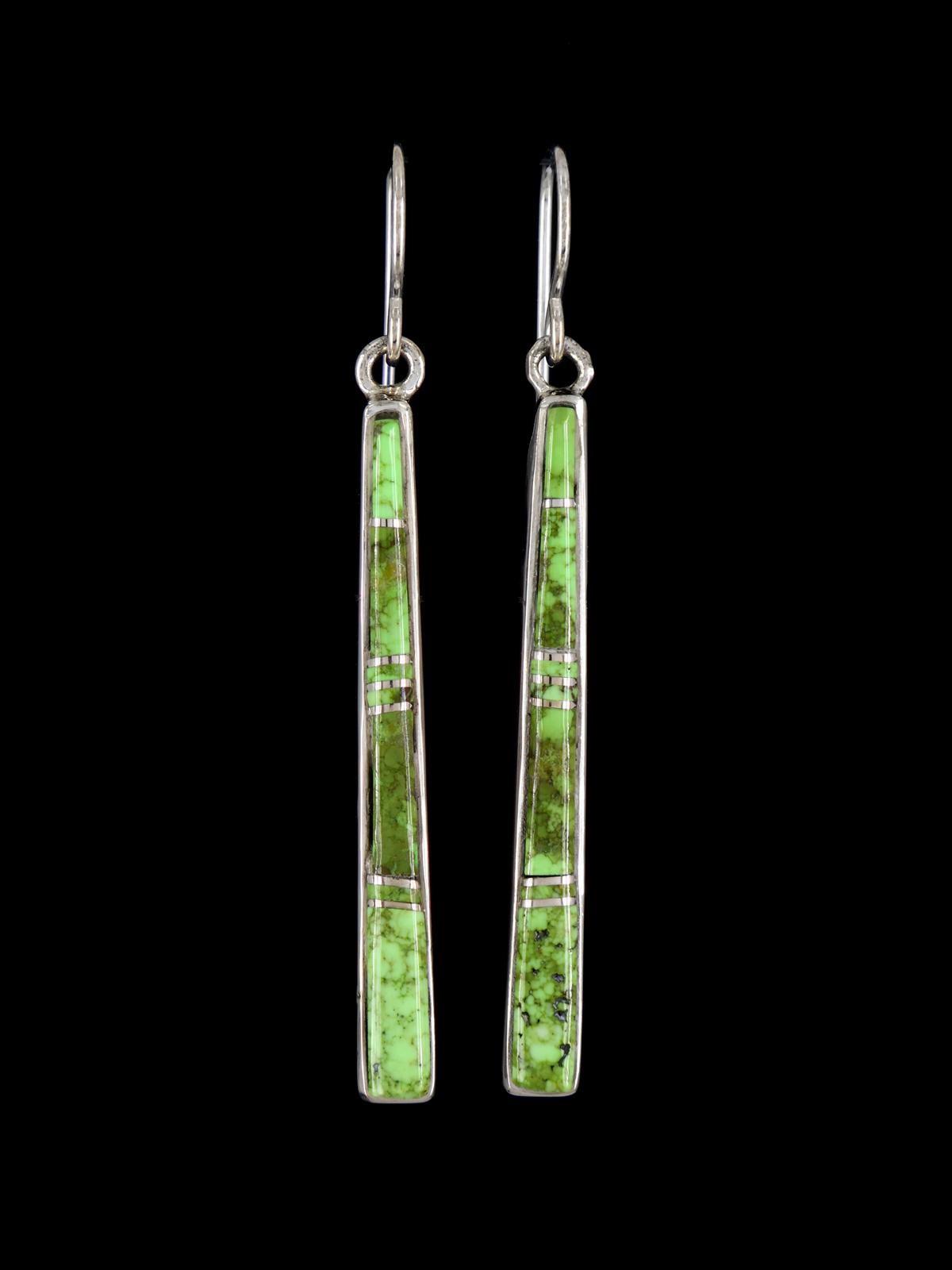 Navajo Gaspeite Sterling Silver Inlay Dangle Earrings
