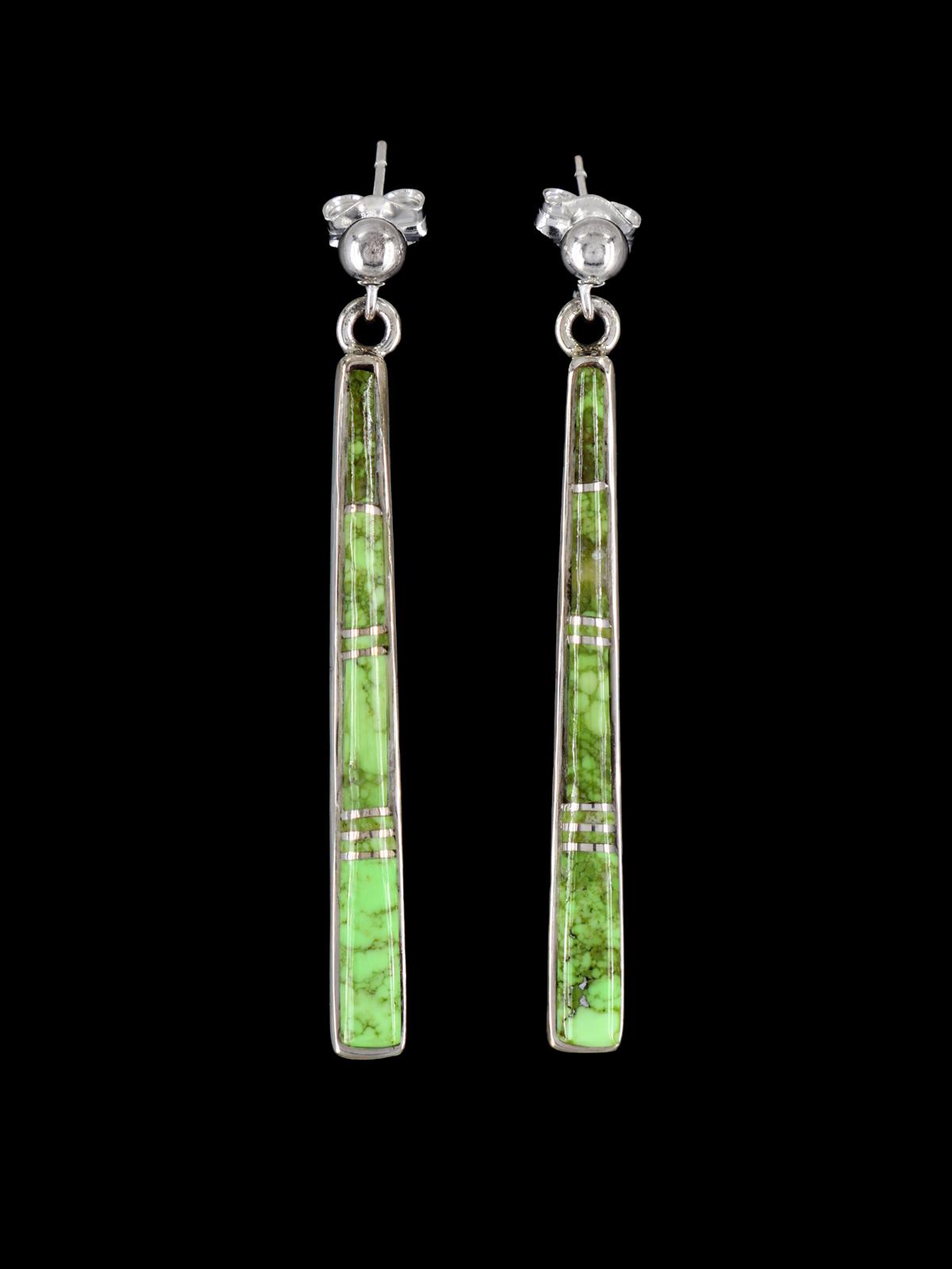 Navajo Gaspeite Sterling Silver Inlay Dangle Post Earrings