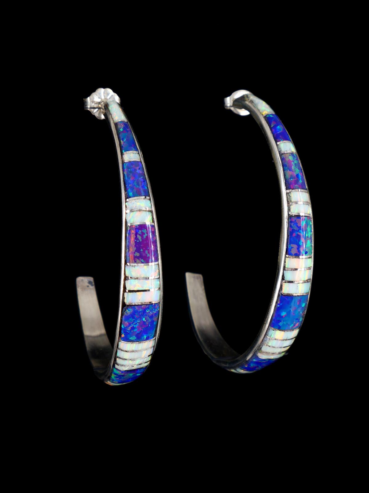 Opalite Zuni Inlay Half Hoop Post Earrings