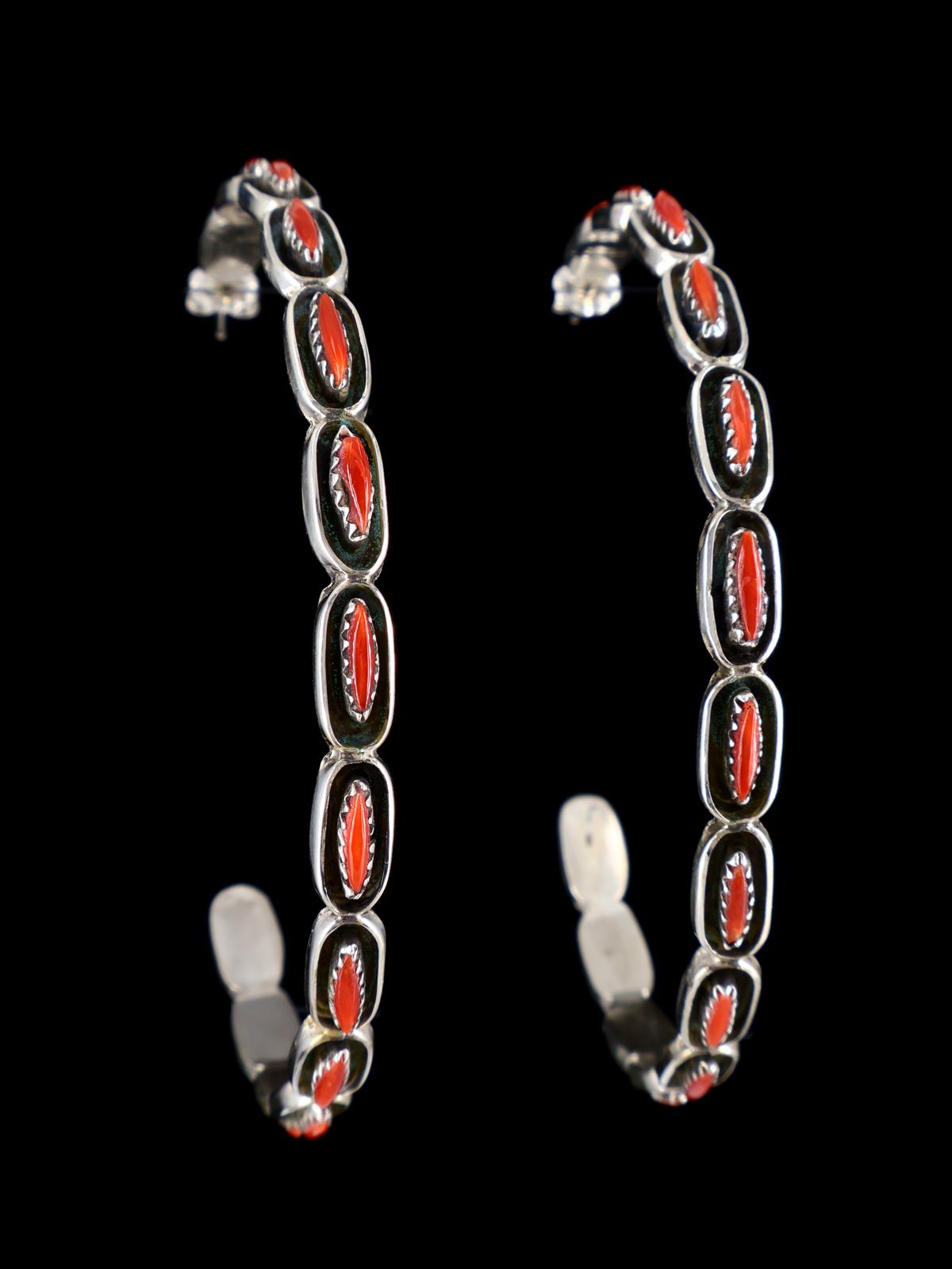 Extra Large Zuni Coral Hoop Post Earrings