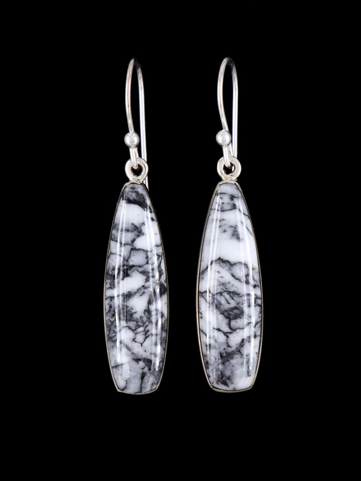 Navajo Sterling Silver White Feather Jasper Dangle Earrings