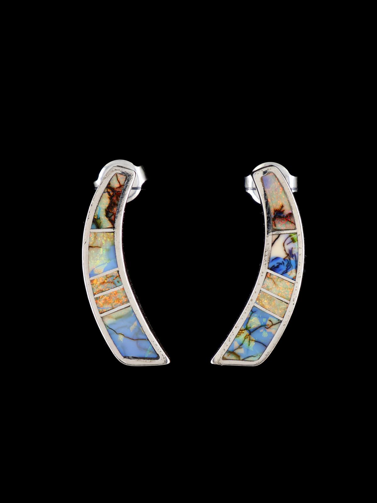 Navajo Spiderweb Opal Sterling Silver Post Earrings