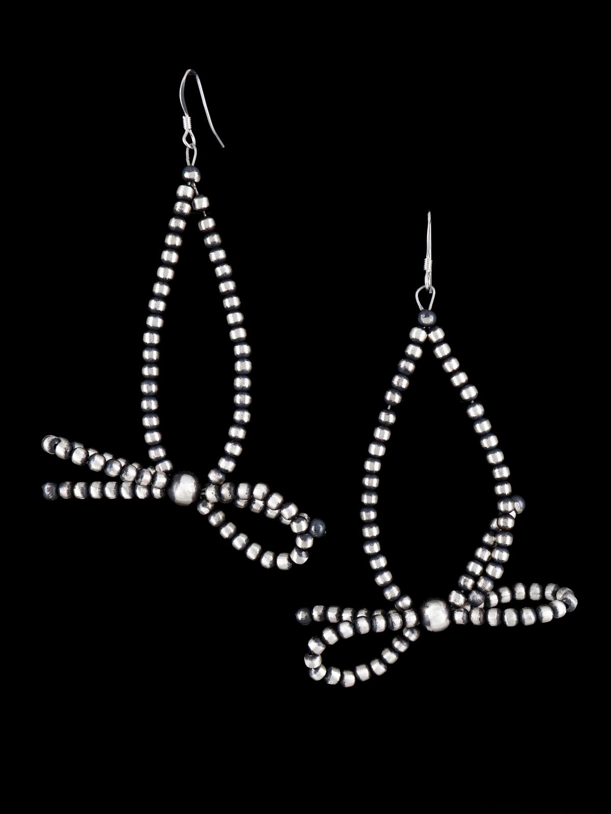 Navajo Sterling Silver Beaded Bows Dangle Earrings