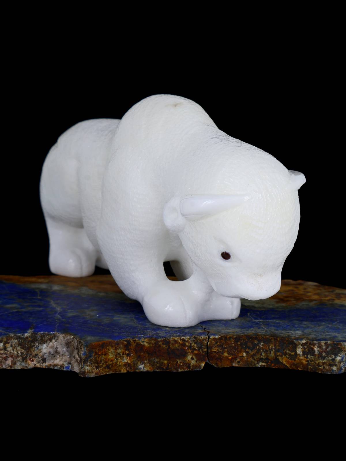 Large White Marble Bison Zuni Fetish