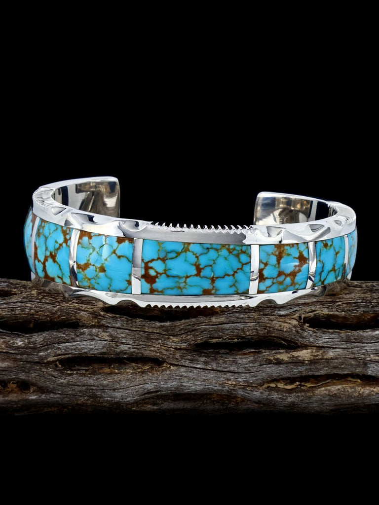 Sterling Silver Navajo #8 Turquoise Inlay Cuff Bracelet - PuebloDirect.com