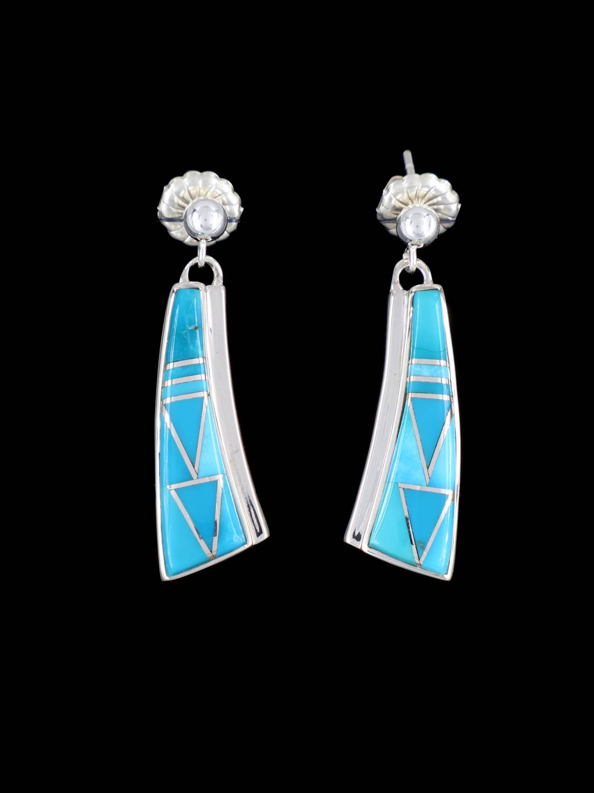 Native American Turquoise Inlay Post Earrings - PuebloDirect.com