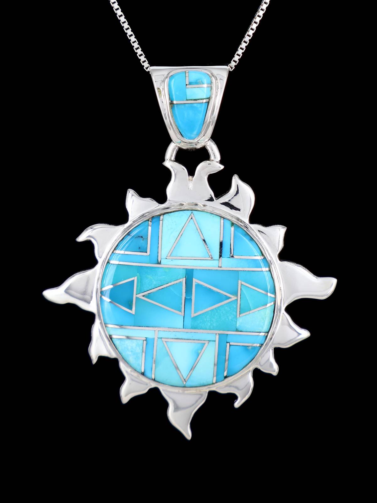 Native American Turquoise Inlay Sun Pendant – PuebloDirect.com