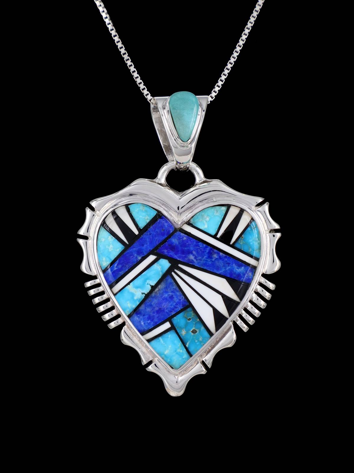 Native American Multi Stone Inlay Heart Pendant - PuebloDirect.com
