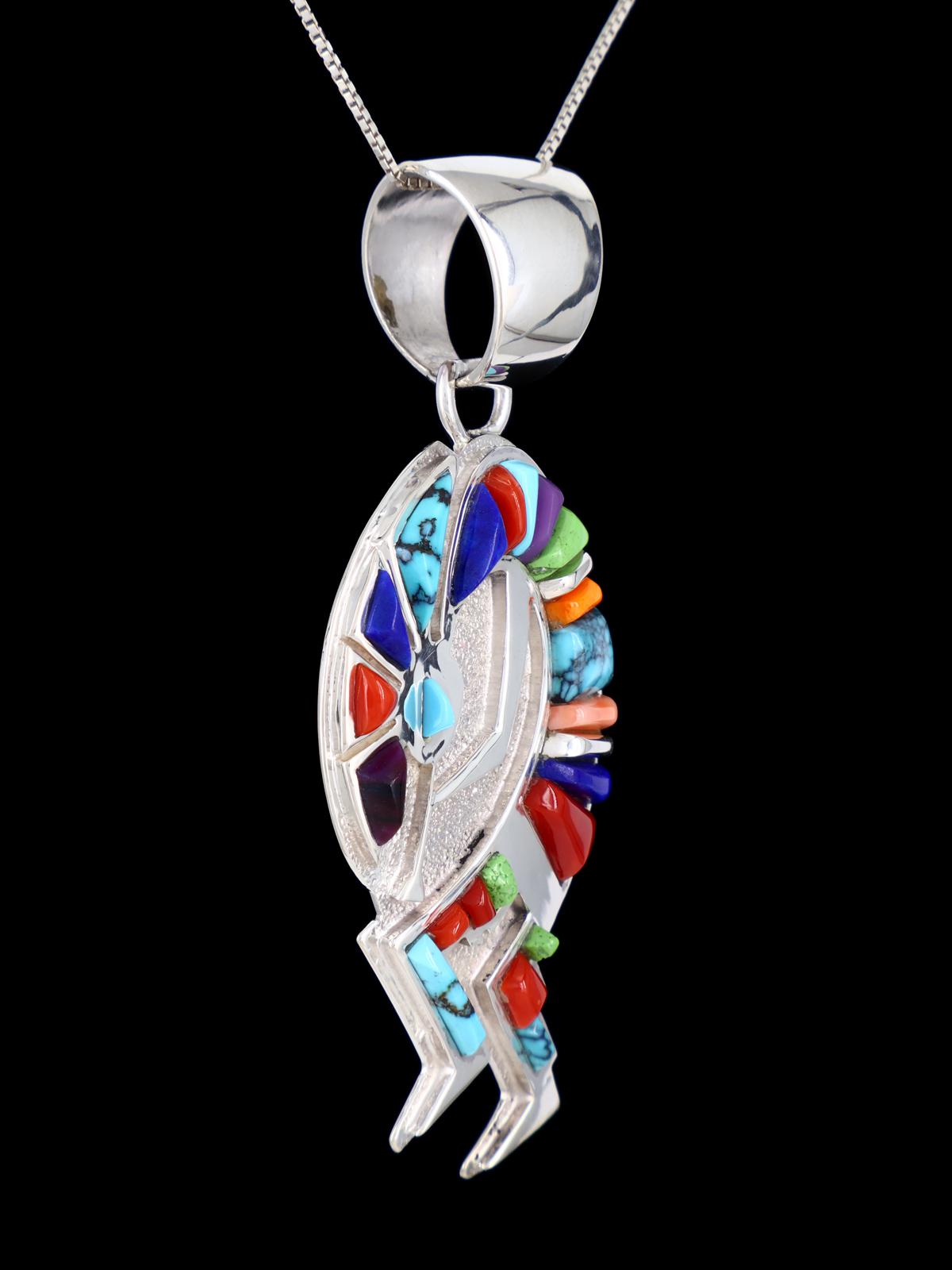 Navajo Cobblestone Inlay Sterling Silver Kokopelli Pendant - PuebloDirect.com