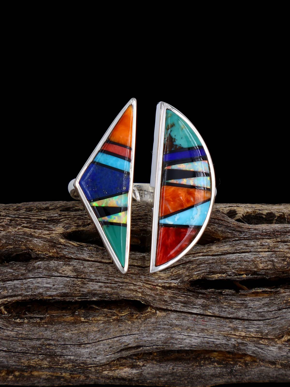 Multistone Inlay Sterling Silver Adjustable Ring Size 8 - PuebloDirect.com