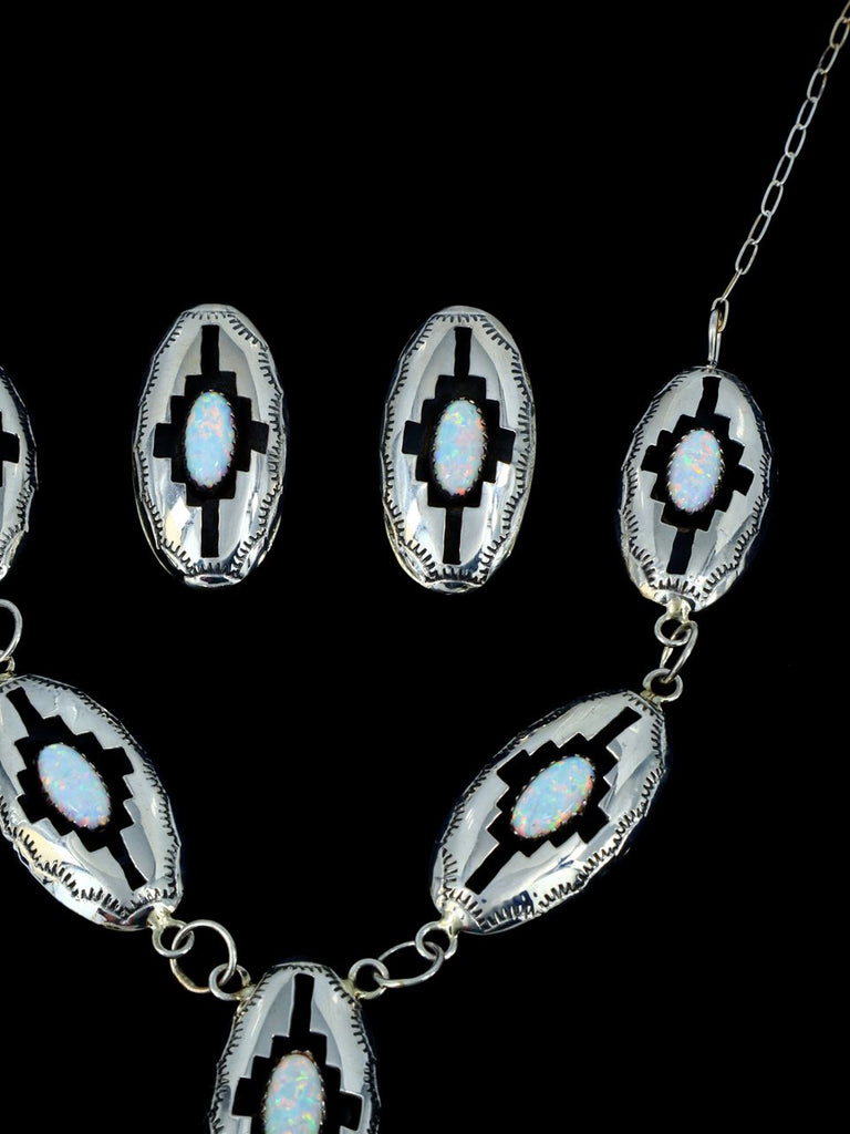 Native American Jewelry Opalite Sterling Silver Lariat Necklace Set - PuebloDirect.com