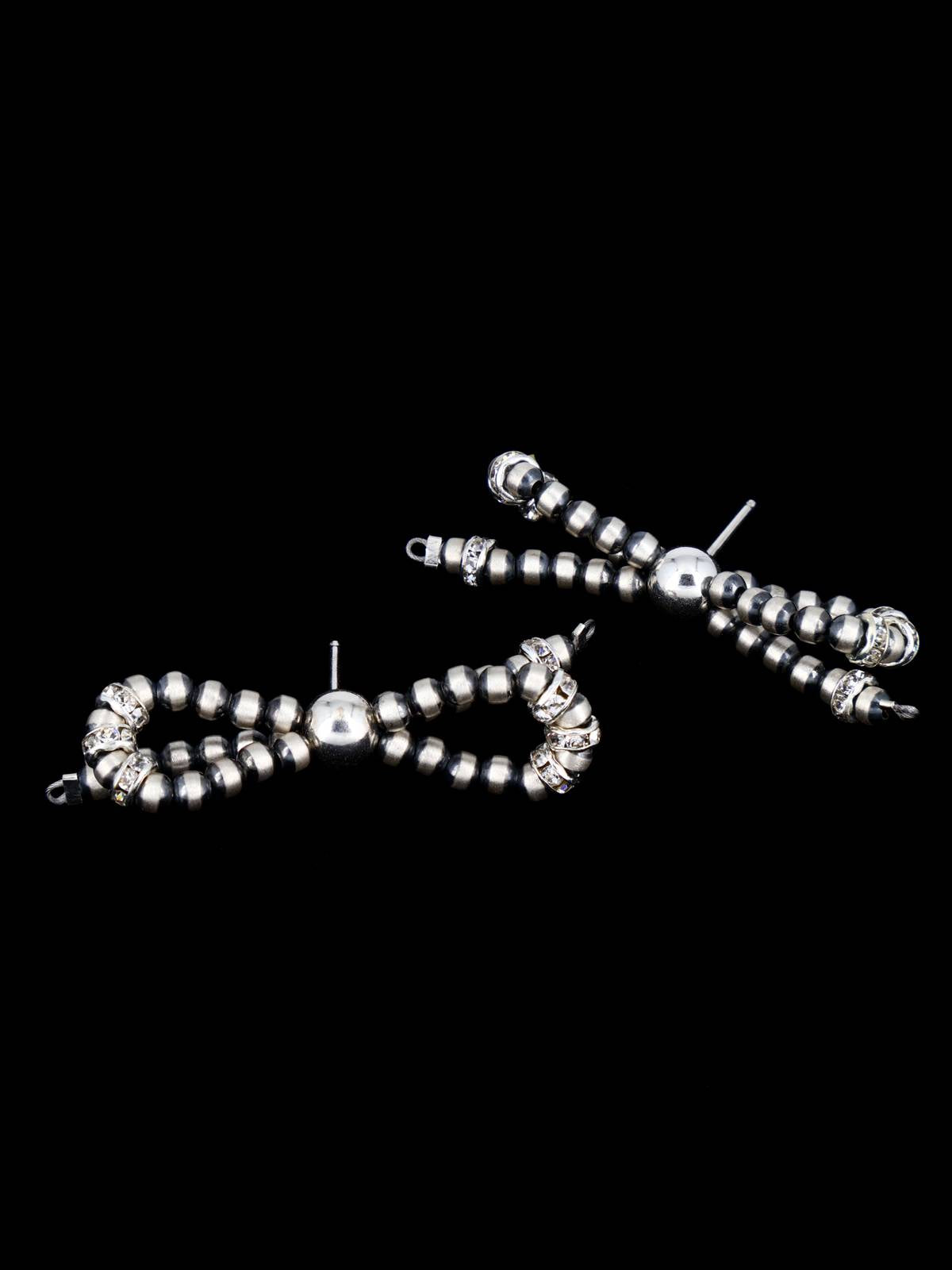 Navajo Sterling Silver Beaded Bows Post Earrings - PuebloDirect.com