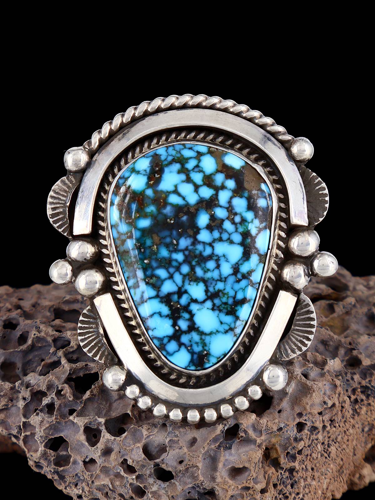Kingman Turquoise Sterling Silver Ring, Size 7 1/4 - PuebloDirect.com