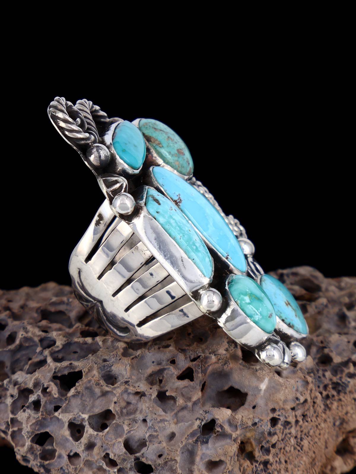 Turquoise Cluster Sterling Silver Ring, Size 6 1/2 - PuebloDirect.com