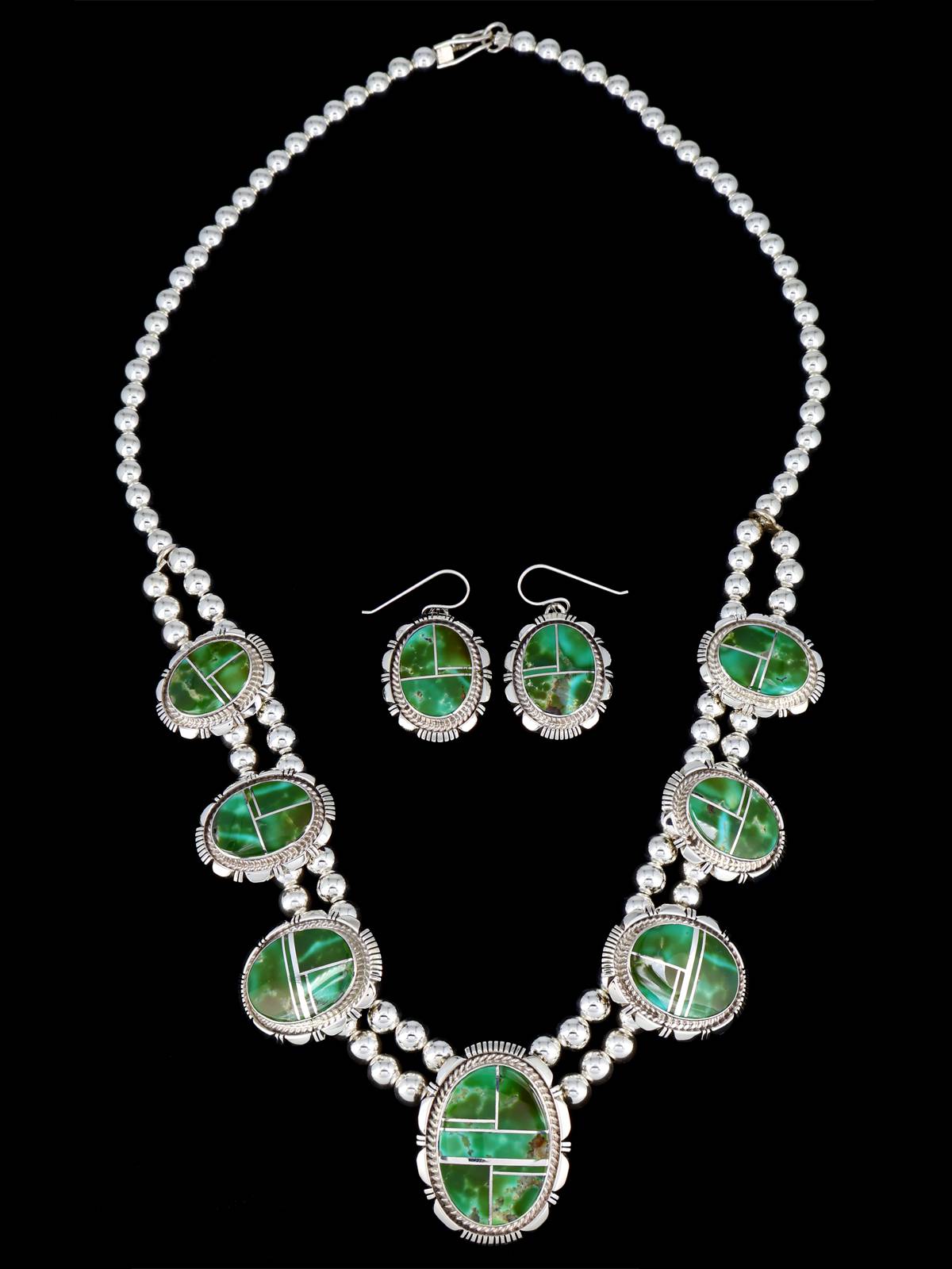 Navajo Jewelry Sonoran Gold Turquoise Inlay Necklace and Earrings Set - PuebloDirect.com