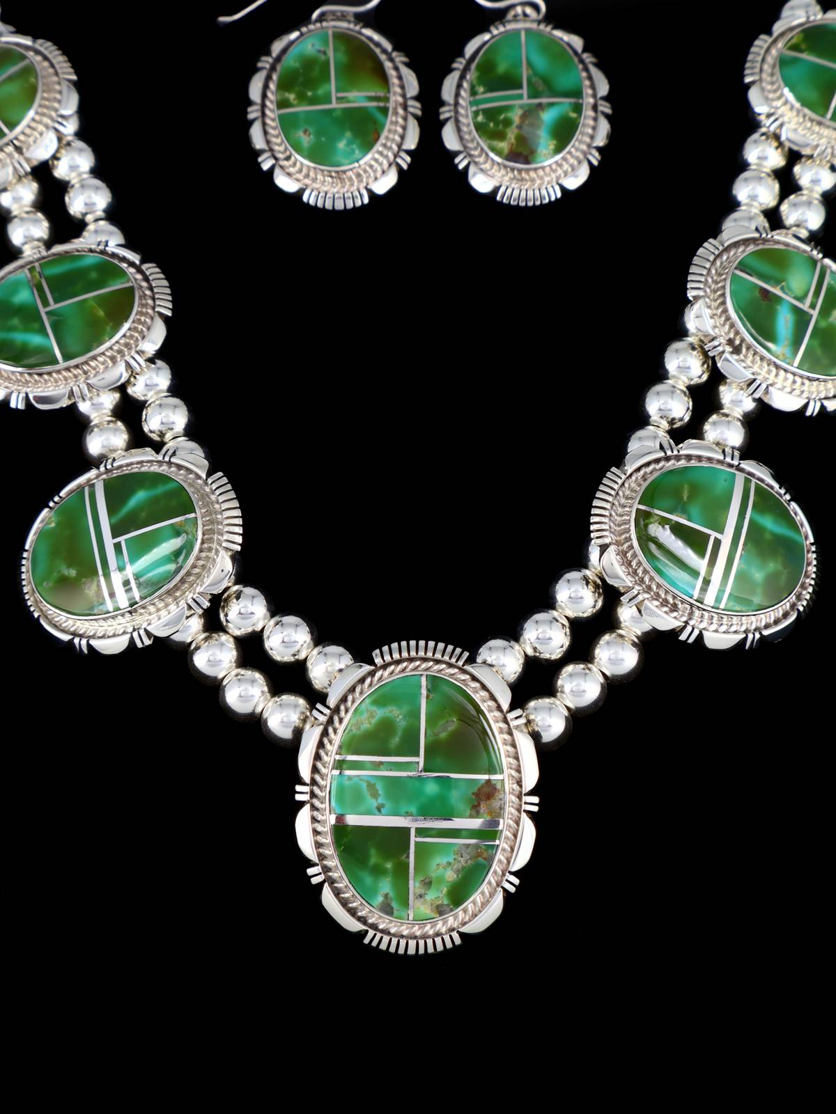 Navajo Jewelry Sonoran Gold Turquoise Inlay Necklace and Earrings Set - PuebloDirect.com