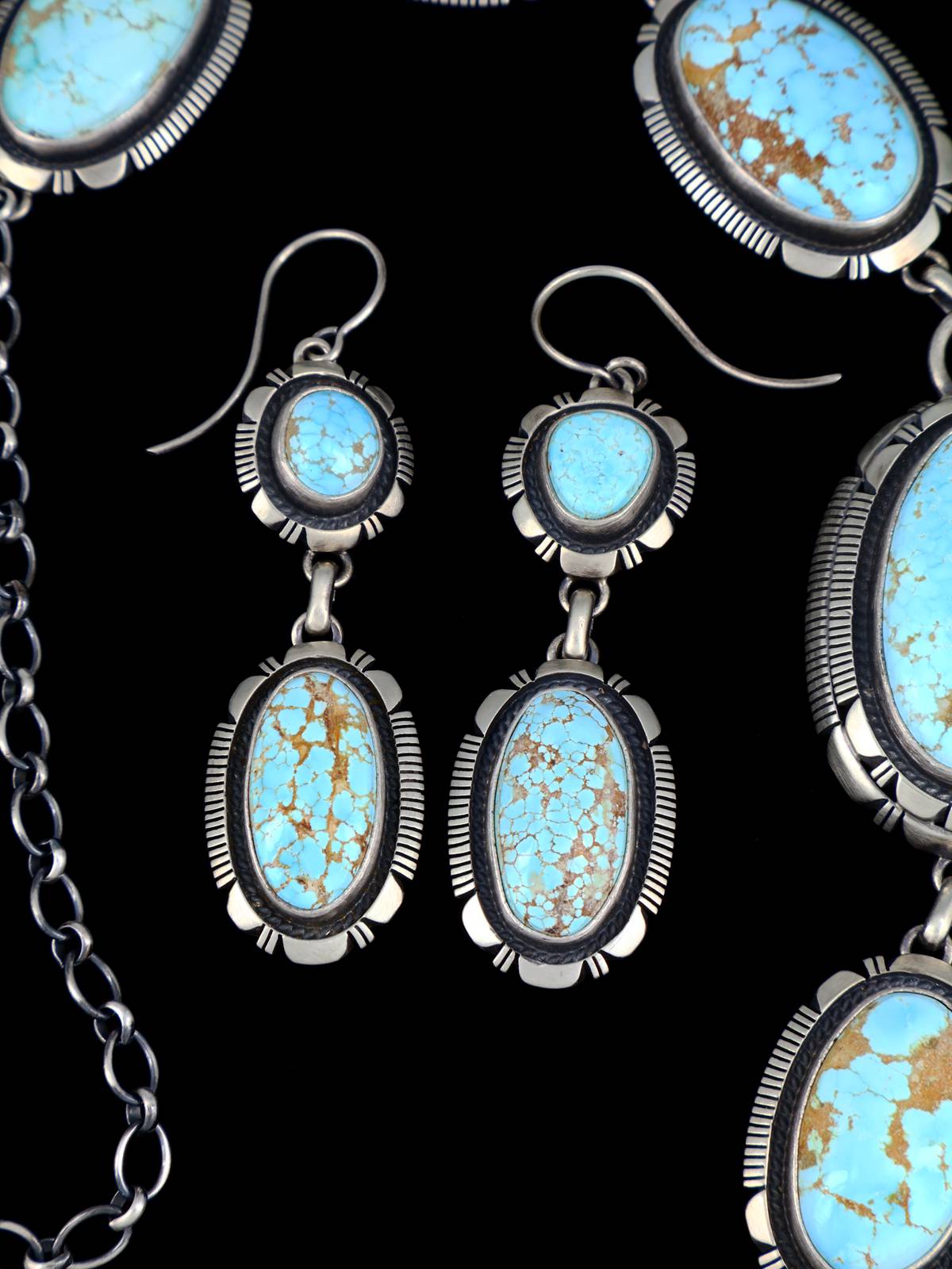 Natural Number 8 Mine Turquoise Sterling Silver Lariat Necklace Set - PuebloDirect.com