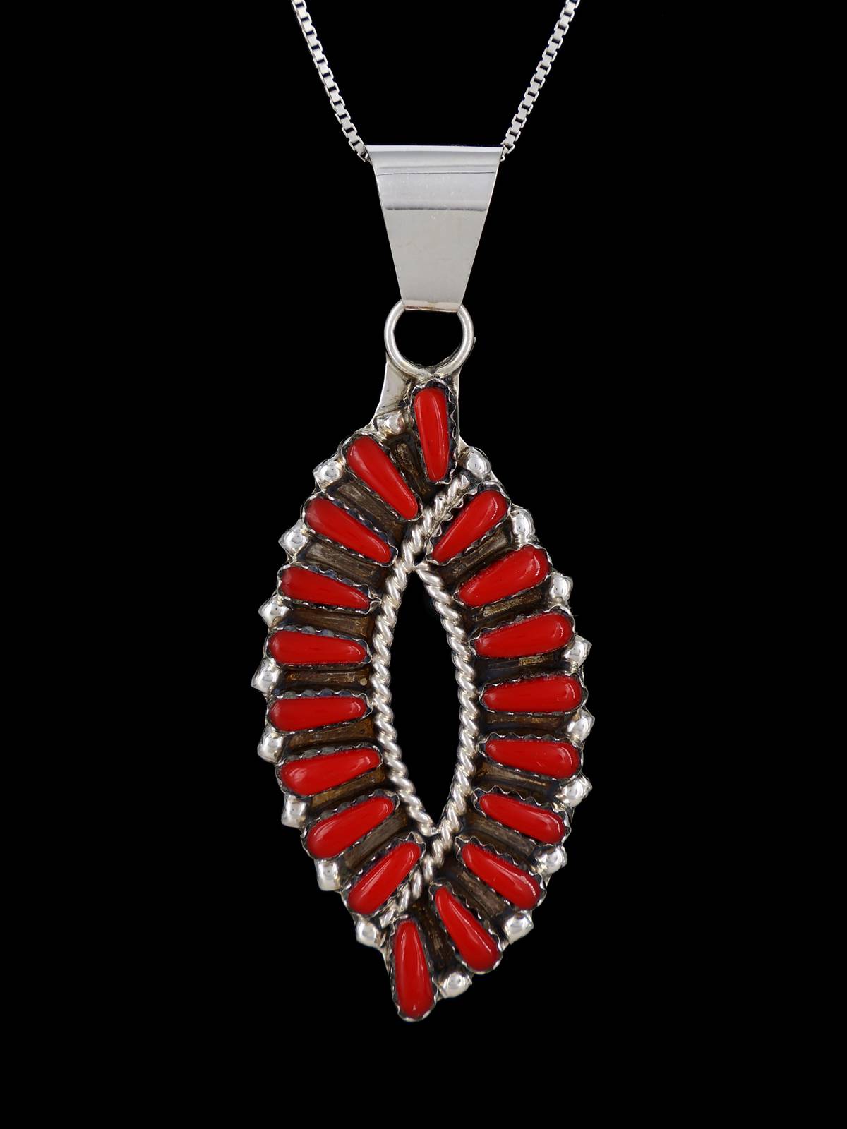 Coral Needlepoint Sterling Silver Pendant - PuebloDirect.com