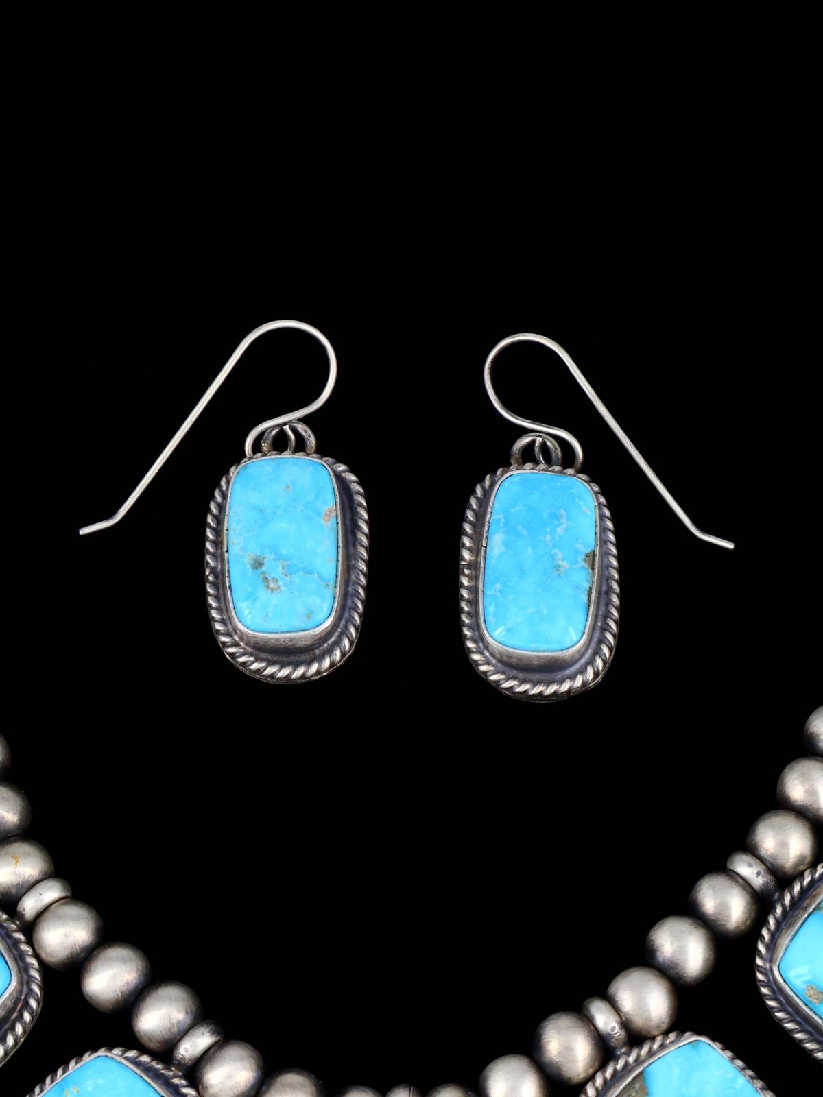 Sonoran Turquoise Sterling Silver Squash Blossom Necklace Set - PuebloDirect.com