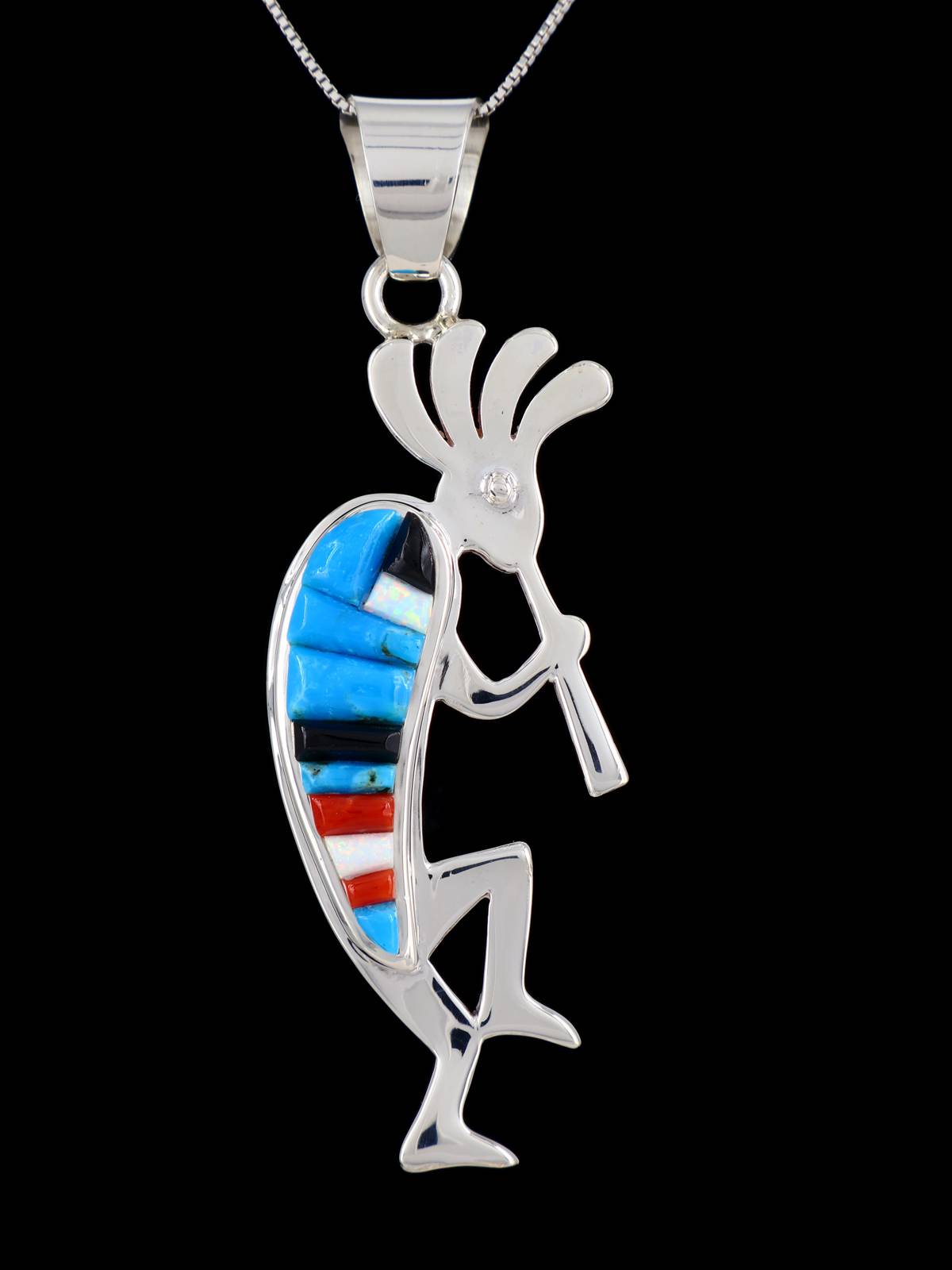 Navajo Reversible Cobblestone Inlay Kokopelli Pendant - PuebloDirect.com